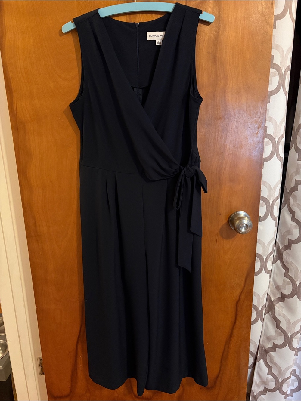 Emma & Michele Navy Sleeveless Jumpsuit with Tie